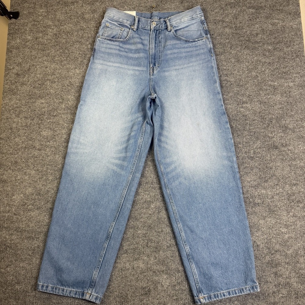 HM Baggy Jeans Mens 32x34 Blue Light Wash Loose Fit Wide Leg Denim (32x32)